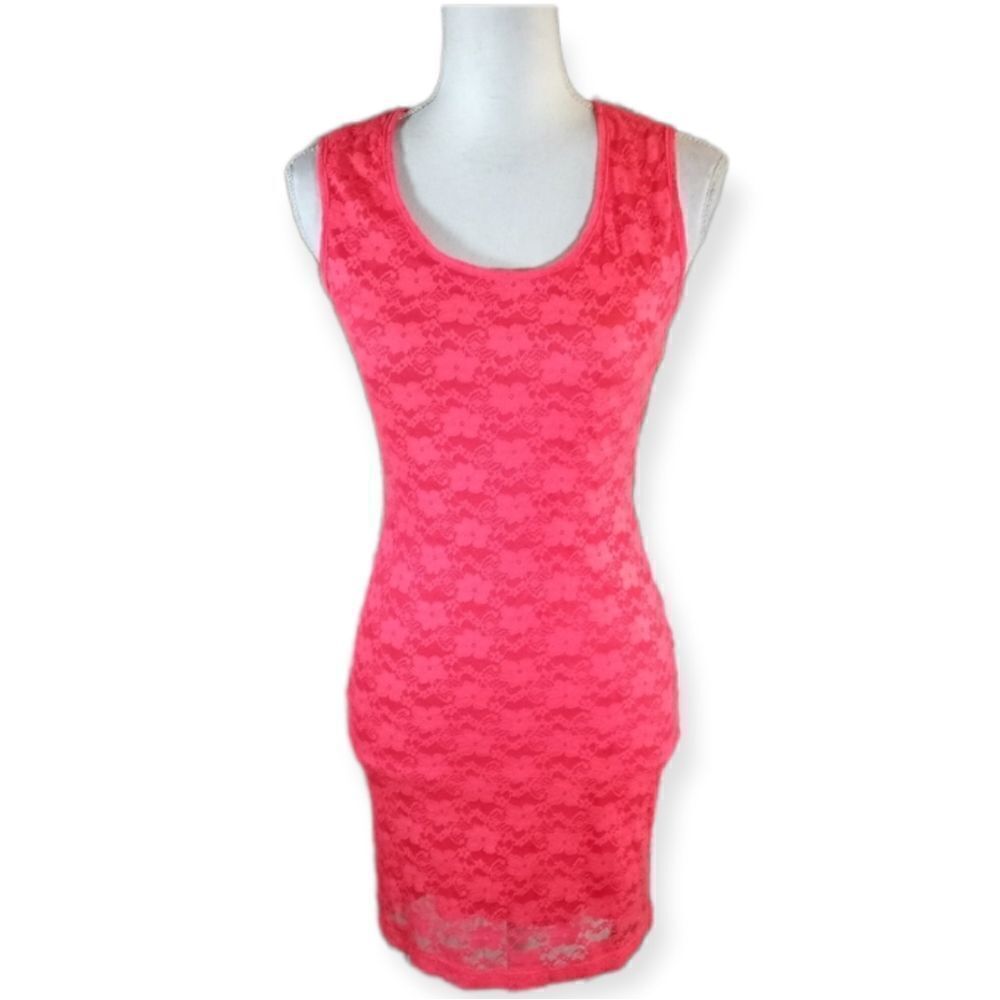 L8TER NEON PINK LACE OVERLAY DRESS SZ.S EUC